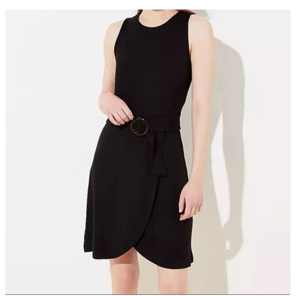 LOFT Dresses & Skirts - Ann Taylor LOFT Black Tortoiseshell Belted Wrap Sleeveless Shift Dress 10